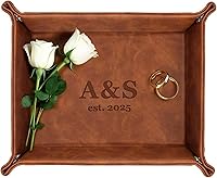 CustomEmpire Personalized Engraved Leather Valet Tray - Custom Catchall Organizer for Keys, Watches, Rings | Wedding Anniversary Gift for Couples 7x5.5"