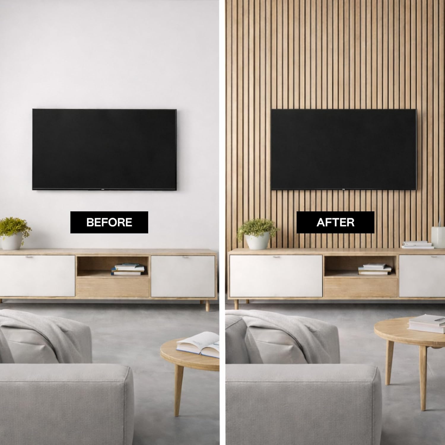 2-Pack Wood Panels for Wall - Acoustic Wood Slat Wall Panels, Soundproof Wooden Paneling for Interior Decor 2 Pc - 94.5x12.6 inches White Oak