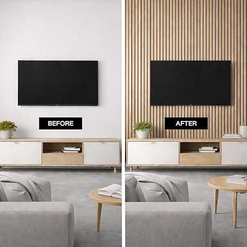 Miniatura 2 de Paquete de 2 paneles de madera para pared, paneles de pared de listones de madera acústicos, paneles de madera insonorizados para decoración de