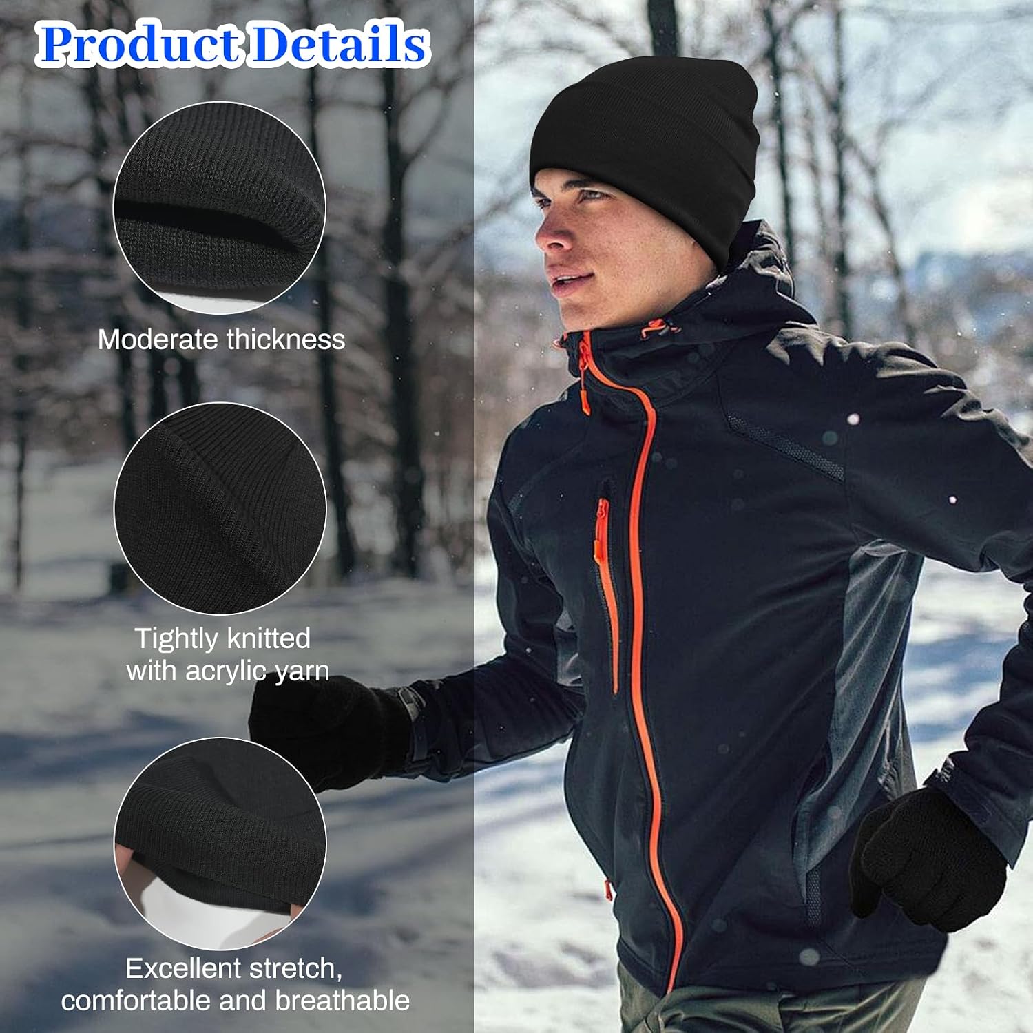 6Pcs Winter Unisex Beanie Hats,Knit Cuffed for Men Women Cold Weather Beanie Hats Soft Cycle Climb Hike Ski Caps