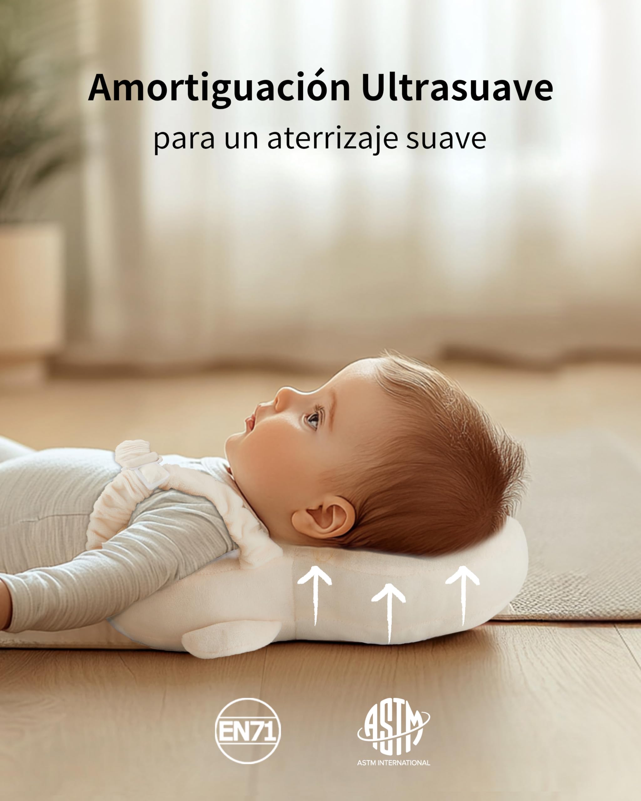Fortella Mochila de Protección para Bebé, Protector de Cabeza Anticaida Ajustable, Cojin de Seguridad para Caminar, Cascos Bebe, con Rodilleras y Calcetines, Ideal para Gateo Soporte, 5–24M,Búho Beige