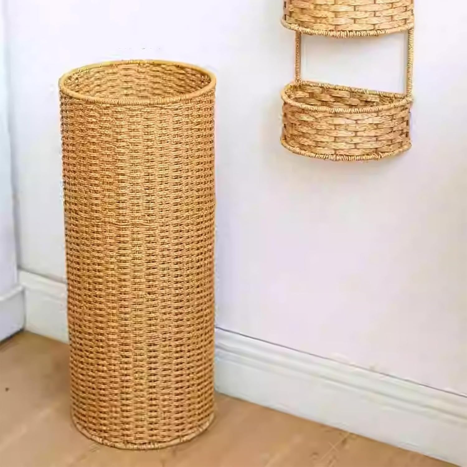 Umbrella Stand, Handmade Freestanding Holder, Faux Rattan Design for Entryway and Home Office