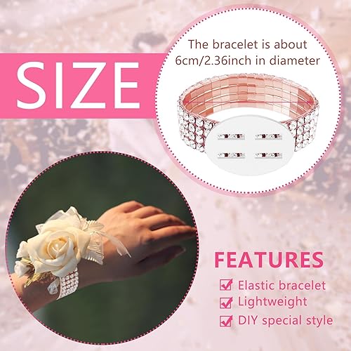 Miniatura 9 de 6 paquetes de pulseras de ramillete de muñeca con diamantes de imitación elásticos para ramillete de muñeca, accesorios para decoración de boda,