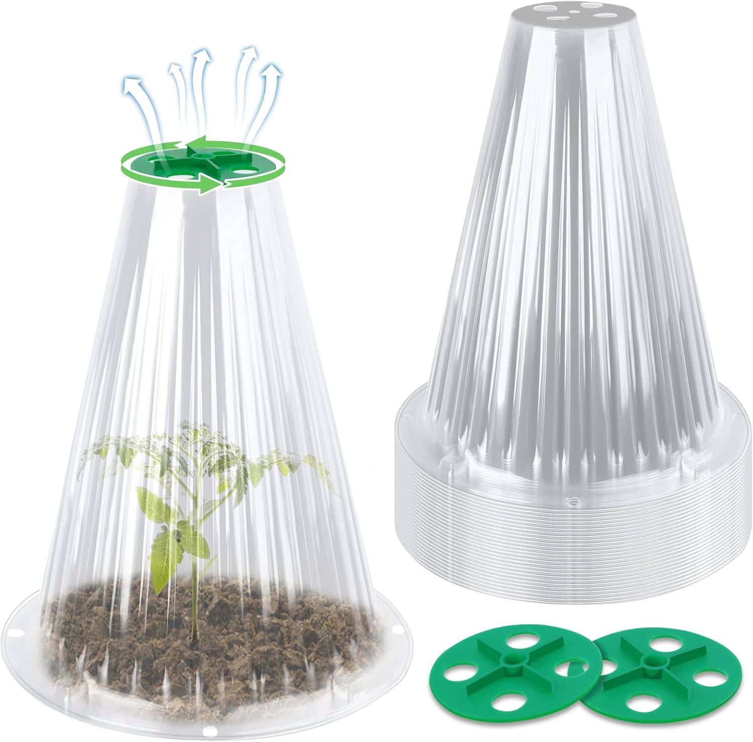 Cloche Jardin Potager Lot de 30, Protection Réutilisable pour Plantes avec Couvercle de Ventilation Rotatif, 24 x 20,5 cm Transparent