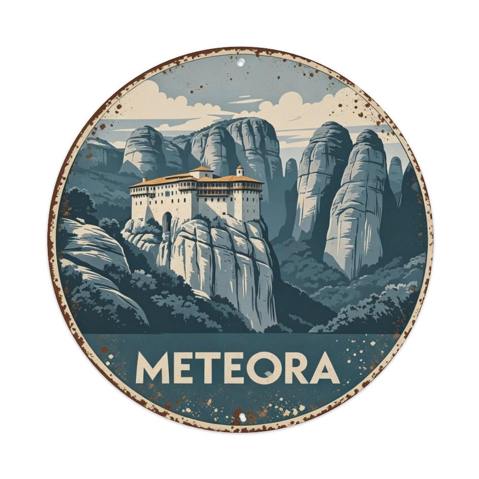 Meteora Monasteries Metal Tin Sign Plaque
