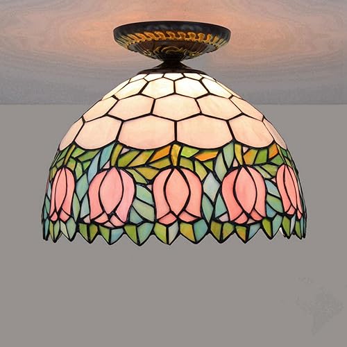 Miniatura 4 de Reemplazo de pantalla de lámpara Tiffany de 12 pulgadas, solo lámpara de vitral, diseño de flor de tulipán, para lámpara de mesa, luz colgante,