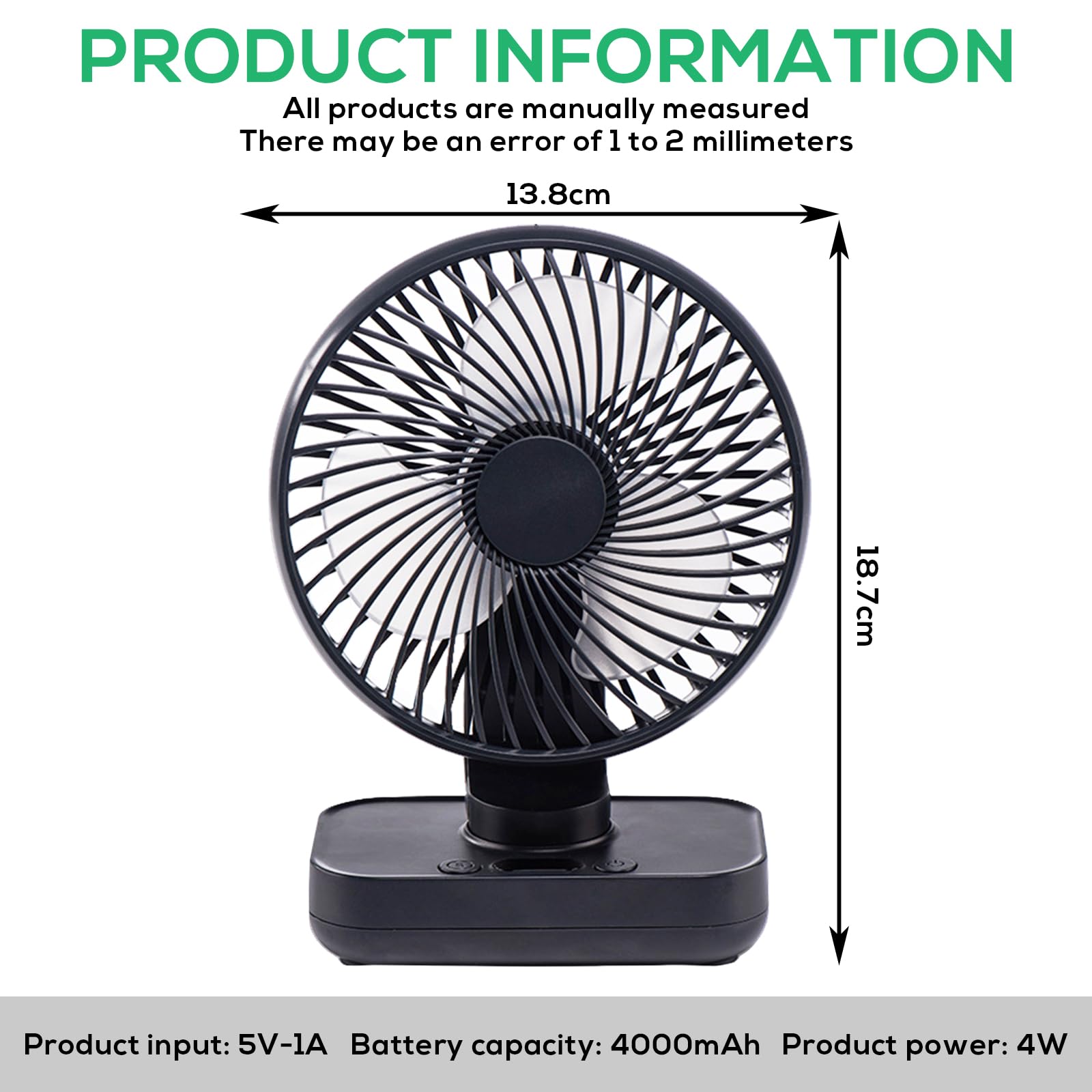 BORDEAG Mini ventilateur de table rechargeable USB - Avec affichage