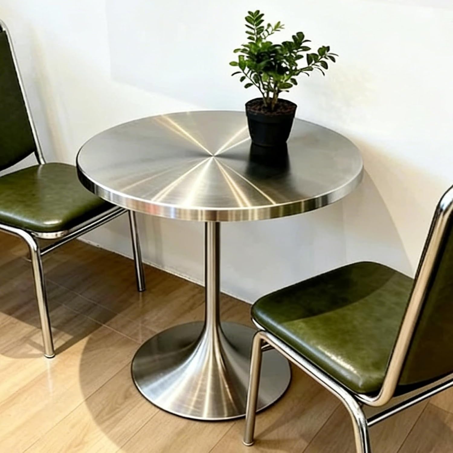 Modern Minimalist Stainless Steel Round Table,Flared Trumpet Base,Multi-Use Side for Living Room,Cafe,Bar,Restaurant & Balcony(60cm/23.6in)