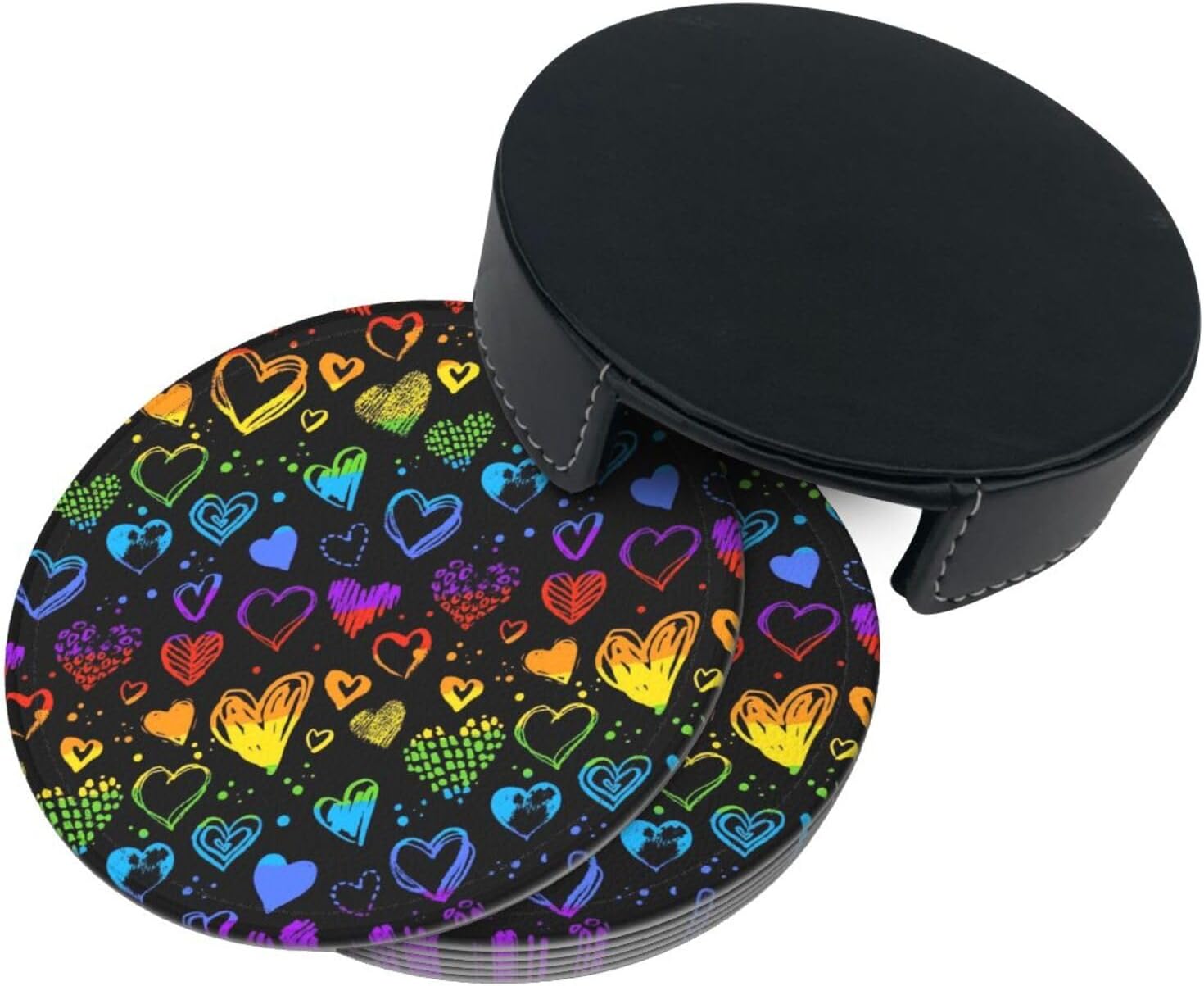 6 Pcs LGBT Gay Pride Coasters with Holder Rainbow Round Coasters Drink for Kitchen Dining Home Table Decor