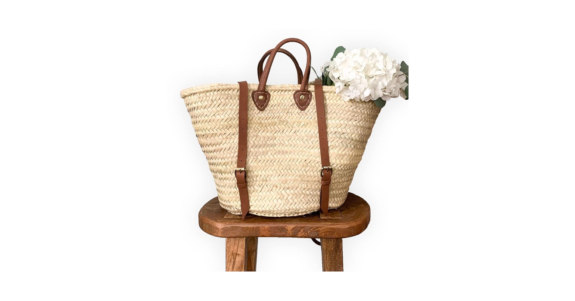 Amazon.com: French basket with leather strap, Straw backpack