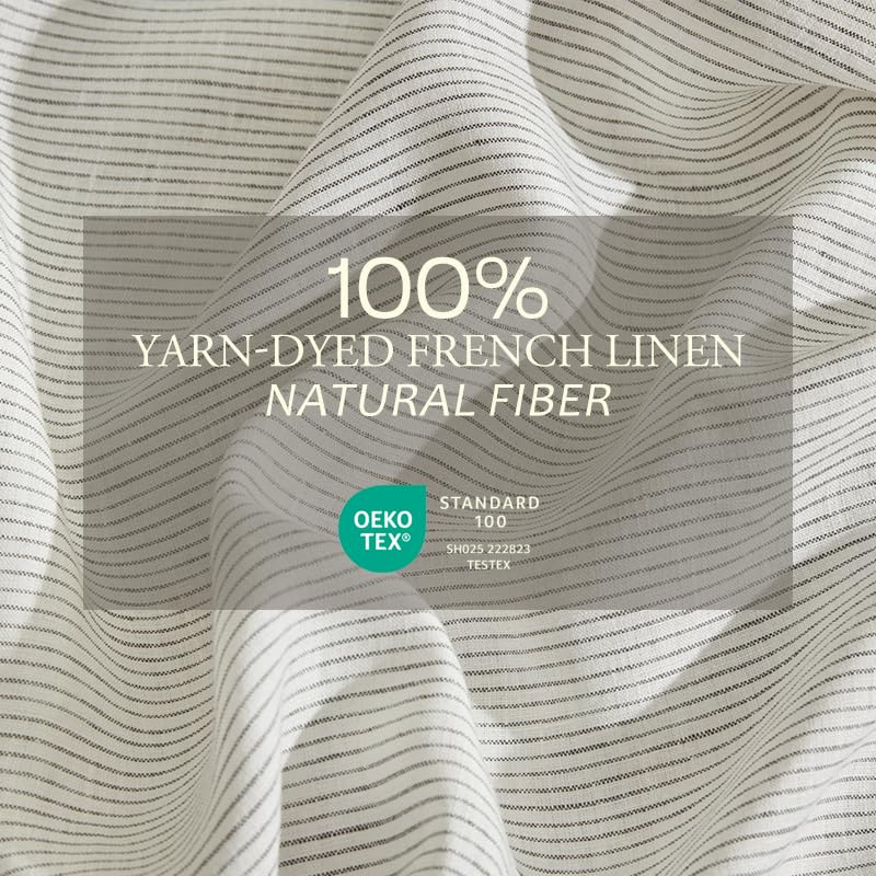 DAPU Linen Sheets King,Yarn Dyed Striped Pattern 100% Washed Linen Bedding with Envelope Closure,4PCs Soft Linen Sheets Set,Thin Stripe Weaved Pattern in Off-White & Grey,King Size