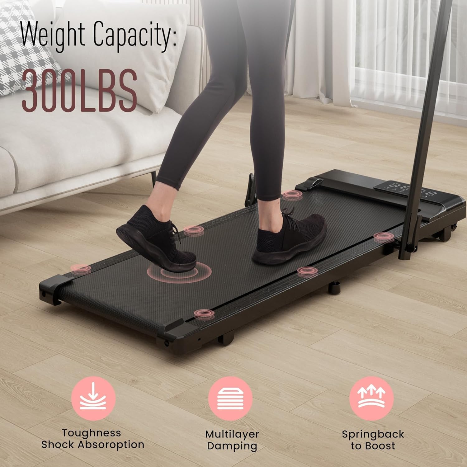 DeerRun 3-in-1 Under Desk Treadmill shock absorption and weight capacity