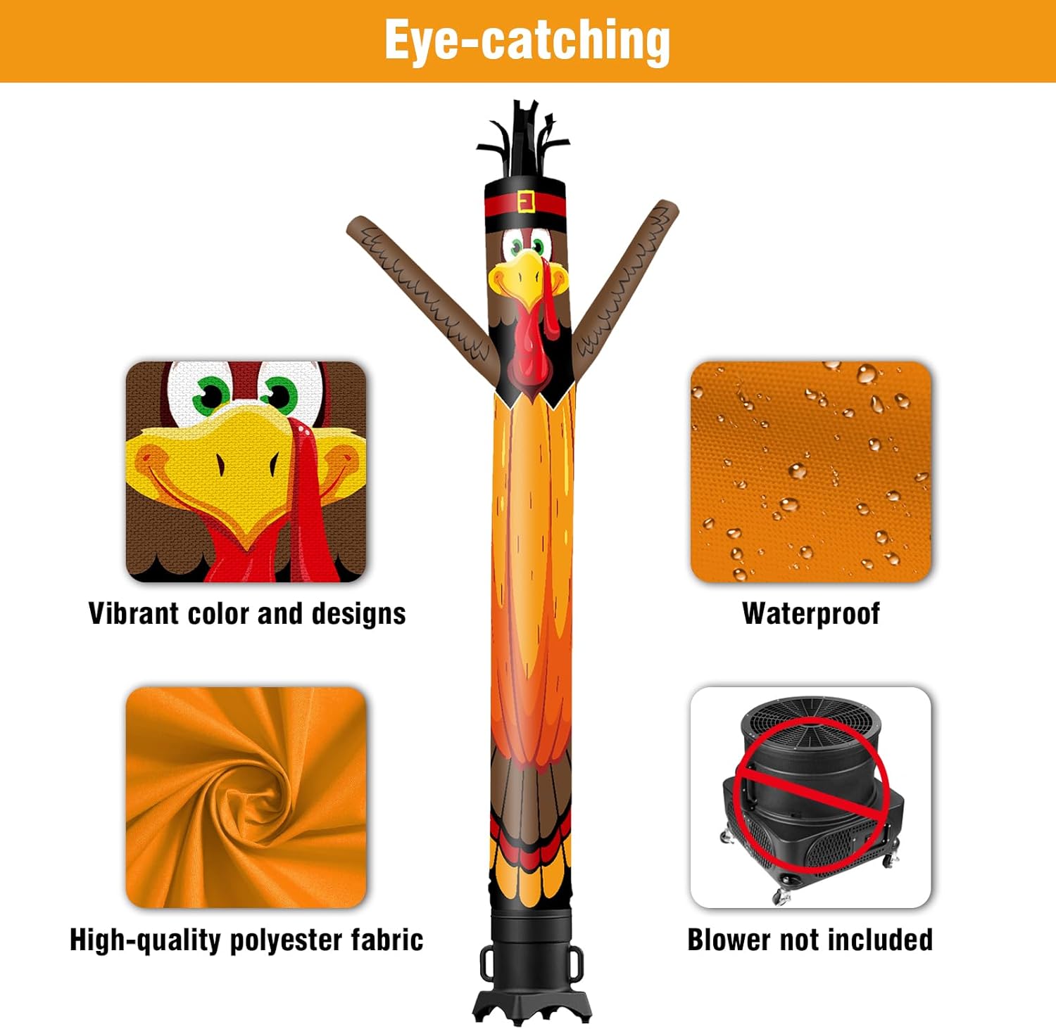 20FT Tall Pumpkin Turkey Inflatable Tube Man (18''Diameter) Wacky Wavy Dancing Guy for Outdoor Decoration Advertising Business Promotion - Thanksgiving Day (Blower Not Included)