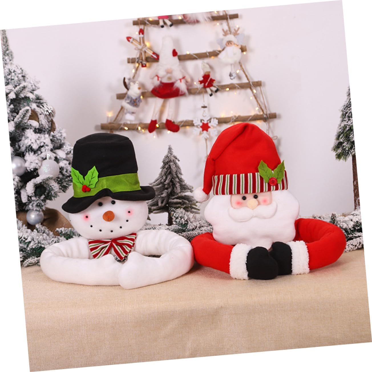 2pcs Christmas Tree Santa Snowman Ornaments Christmas Tree Topper Snowflake Decoration