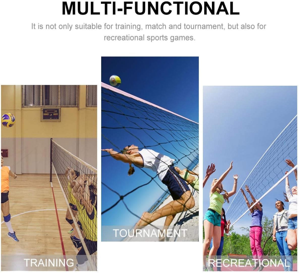 Standard Volleyball Net Replacement Practice Training PE Black | Match and Training Use, Lightweight Foldable Design, Single Unit, Easy to Carry, for Volleyball Courts