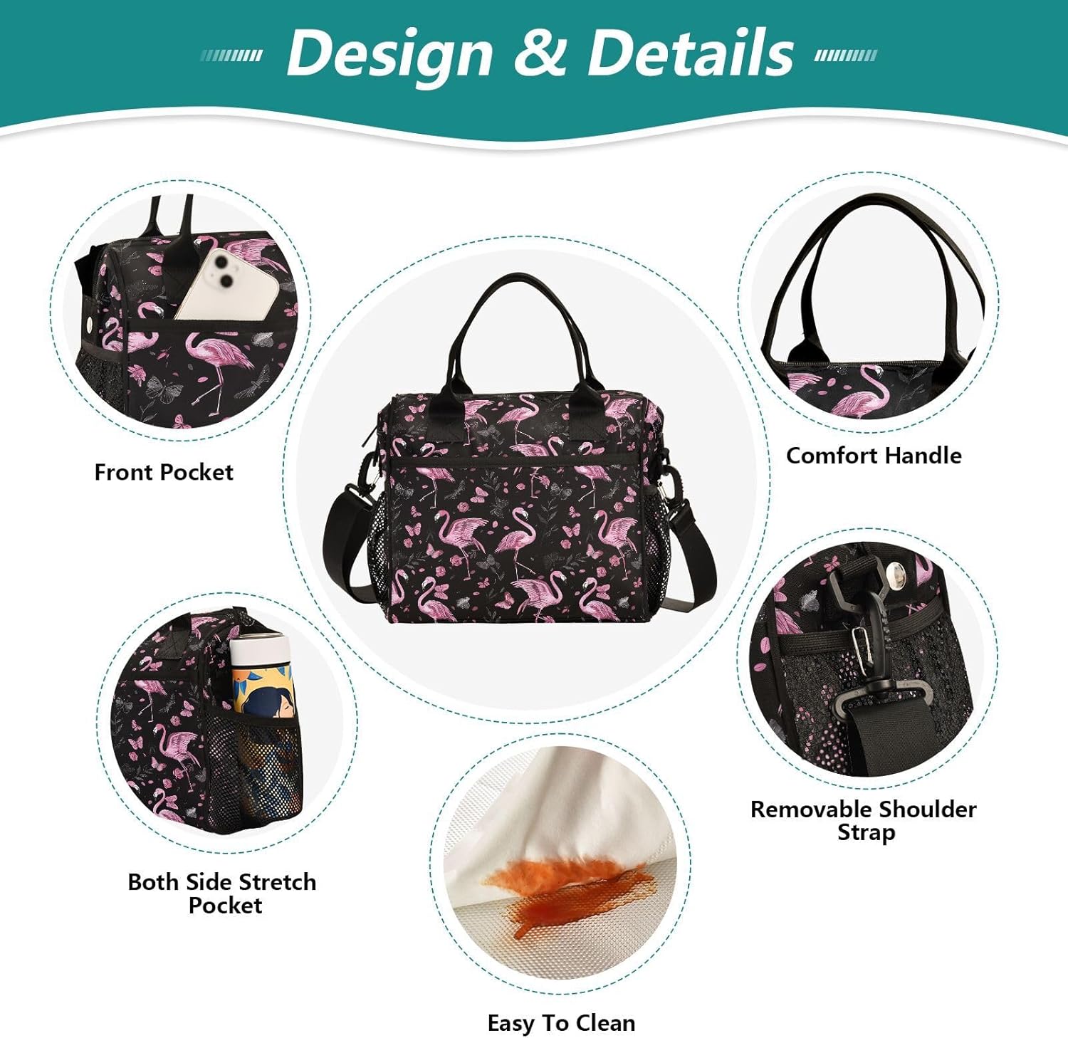 ALAZA Flamingo Butterfly Insulated Lunch Bag for Women Men,Reusable Cooler Tote Shoulder Bag for Picnic Camping Work Office Beach College