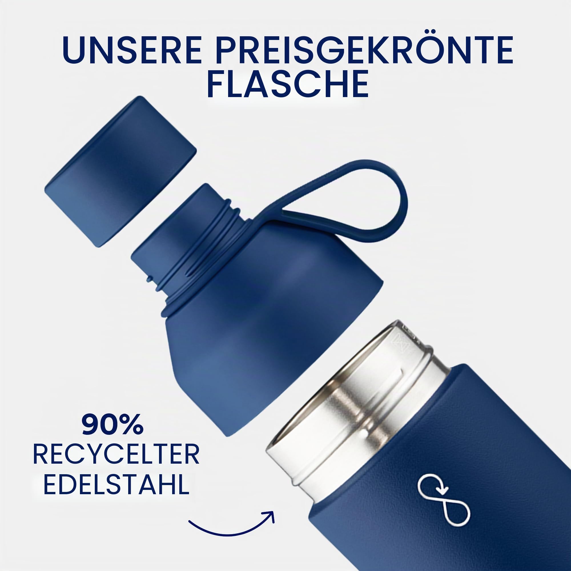 Ocean Bottle Wiederverwendbare Trinkflasche aus recyceltem Edelstahl, umweltfreundlich und wiederverwendbar, Ozeanblau, 1 l