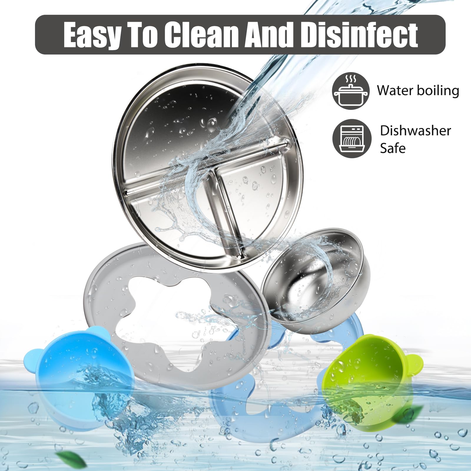 Set 4 Ciotole Per Bambini In Acciaio Inox Con Ventosa In Silicone: 300 Ml, Antiscivolo, 2 In 1 Rimovibili, Senza BPA. Perfette Per Lo Svezzamento!