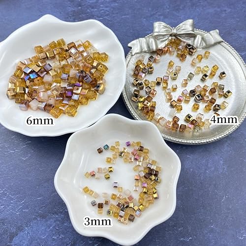 Miniatura 3 de Honkoolly 100 cuentas en cubo de cristal de 0.236 pulgadas cuadradas de 0.236 pulgadas con agujero espaciador de vidrio para pulseras, collares,