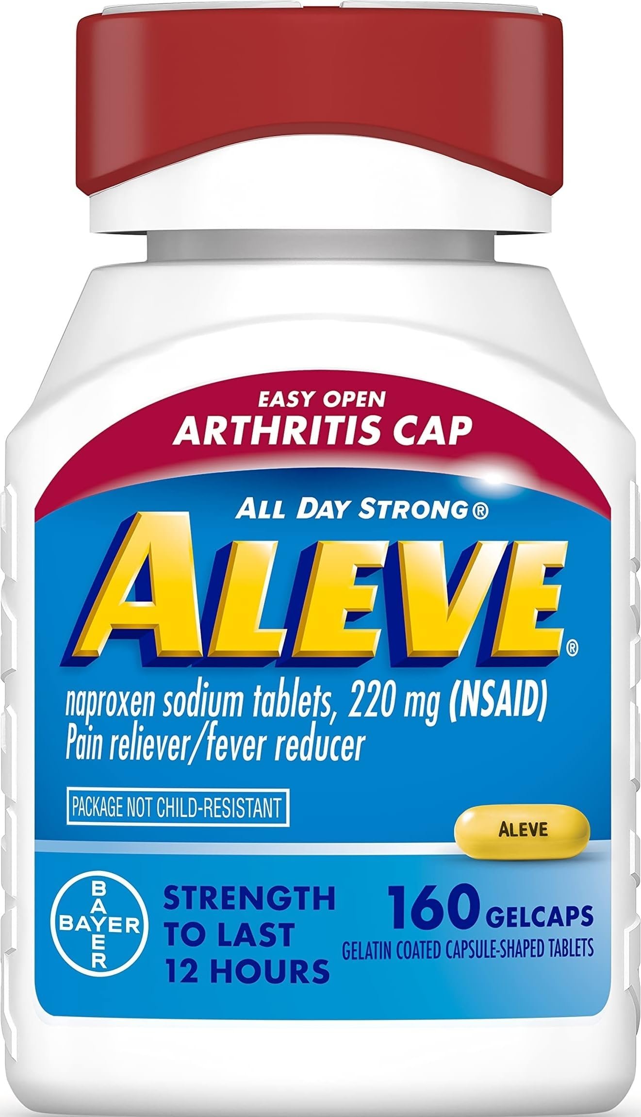 Aleve Gelcaps with Easy Open Arthritis Cap, Naproxen Sodium, Medication for Arthritis Pain, 160 Count