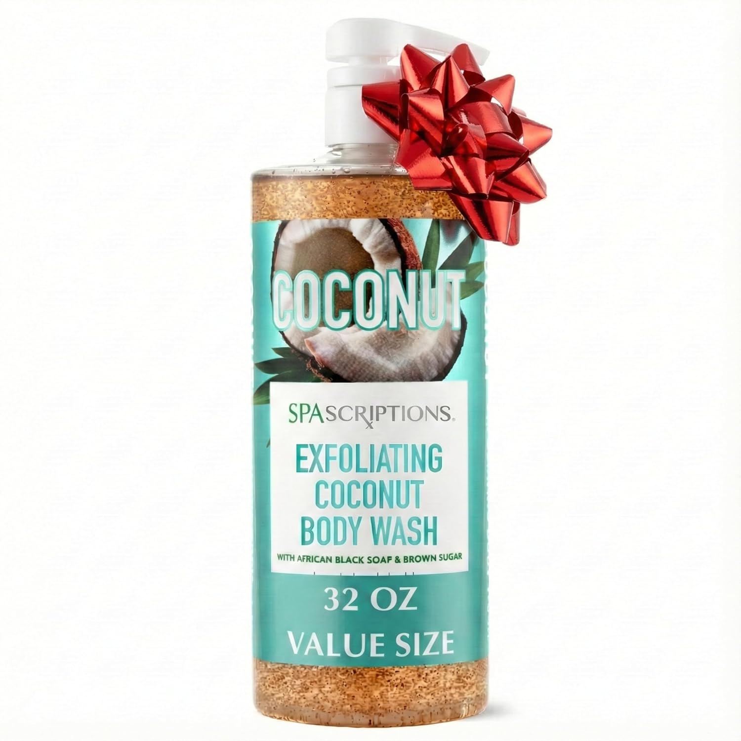 SpaScriptions Exfoliating Coconut Body Wash – 32 oz Scented Moisturizing Body Wash Scrub For Men and Women with African Black Soap for Smooth Skin and Brown Sugar for Gentle Exfoliation, Paraben Free