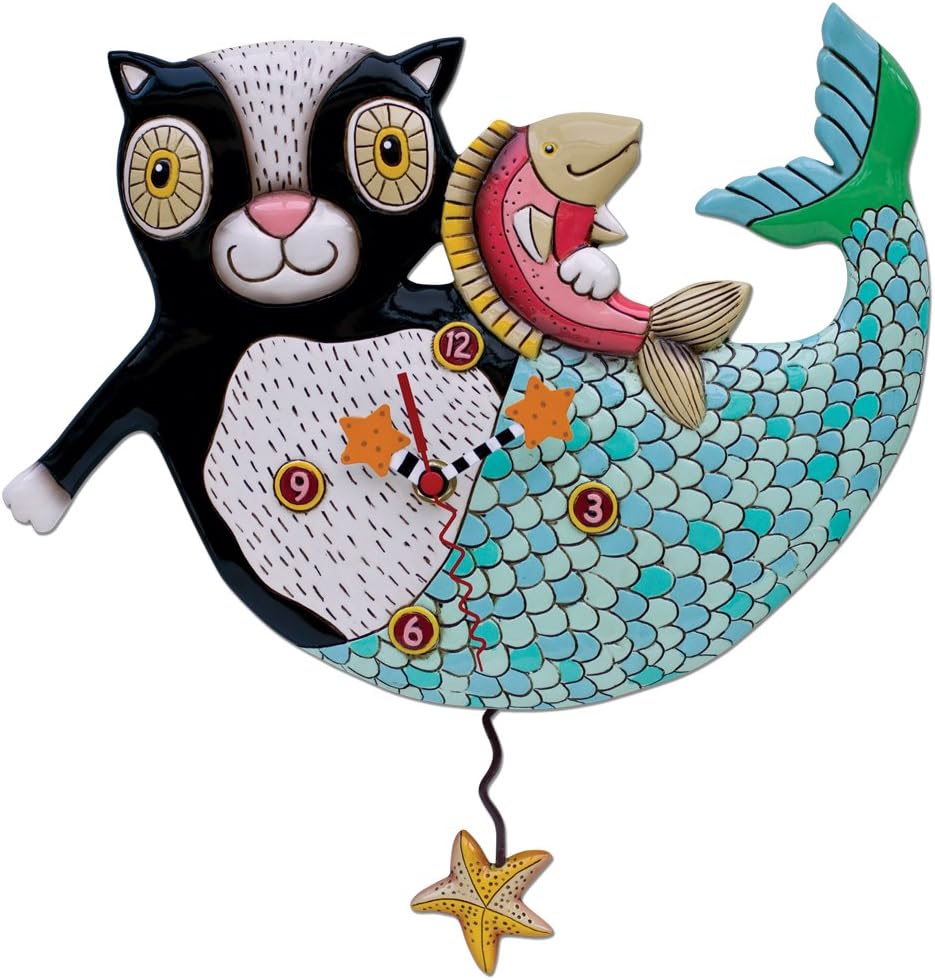 Mermaid Cat Mercat Pendulum Clock