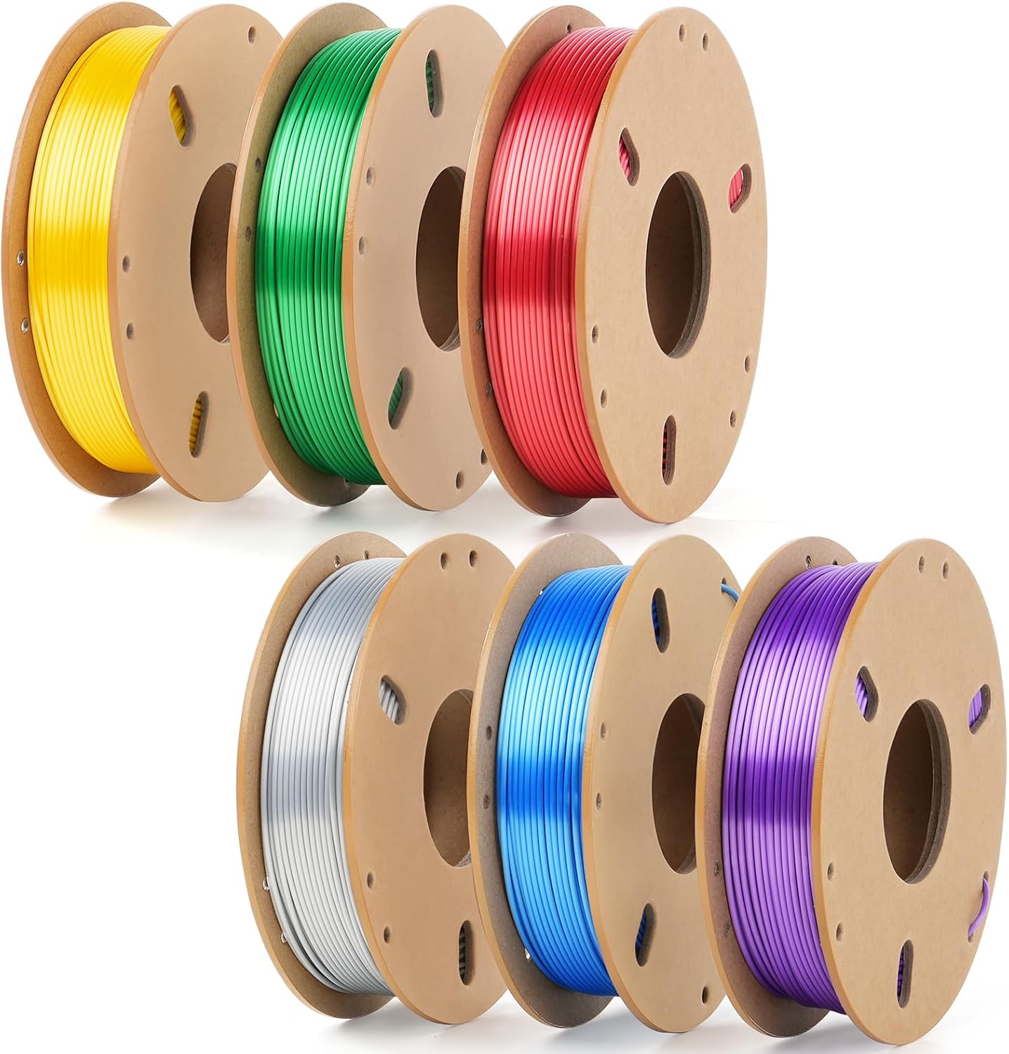 Dynta 3D Printer Filament Bundle, Silk PLA 6 Colors - High Gloss, Super Shiny & Smooth, Beginner-Friendly for Daily DIY, 250gX6 Spools (Gold/Silver/Red/Green/Blue/Purple)