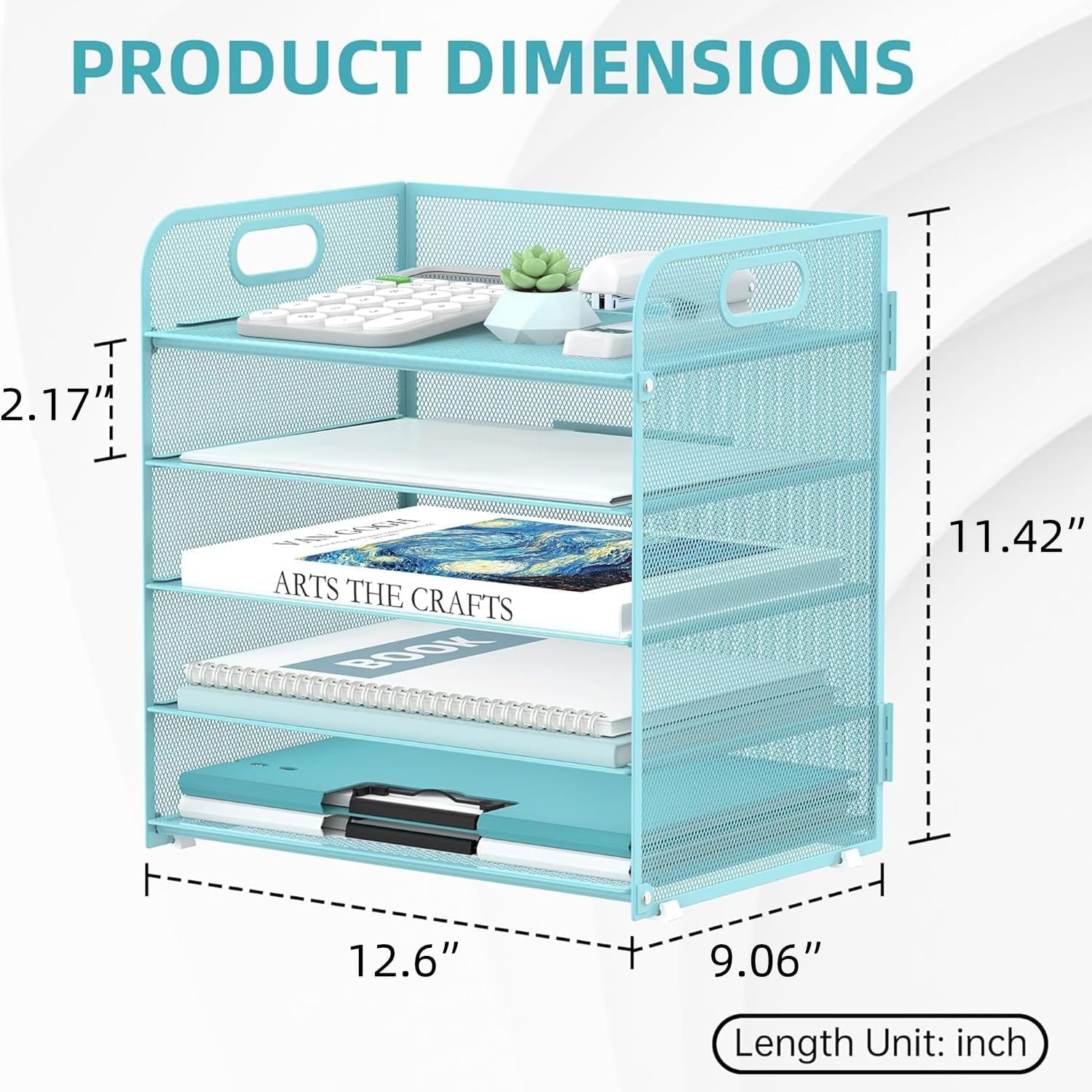 5 Ablagen Papier Organizer Briefablage mit Griff-Mesh Desk File Organizer, A4 Papiersortierer Schreibtisch Organizer für Büro, Zuhause oder Schule, Blau