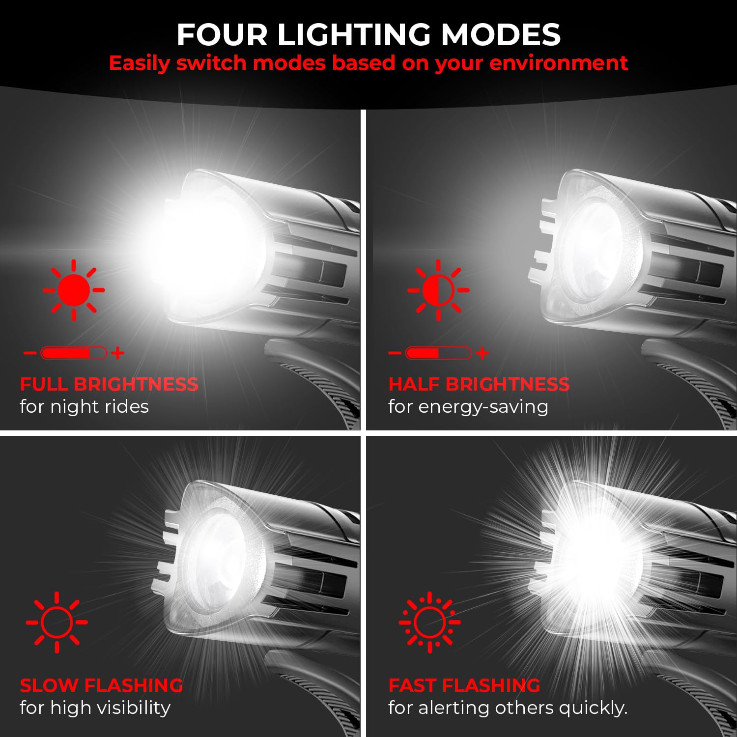 Ensemble de phares de vélo pour conduite de nuit | Phare avant et arrière ultra lumineux rechargeables par USB | 4 modes d'éclairage | Accessoires de flash de vélo de montagne | Installation facile