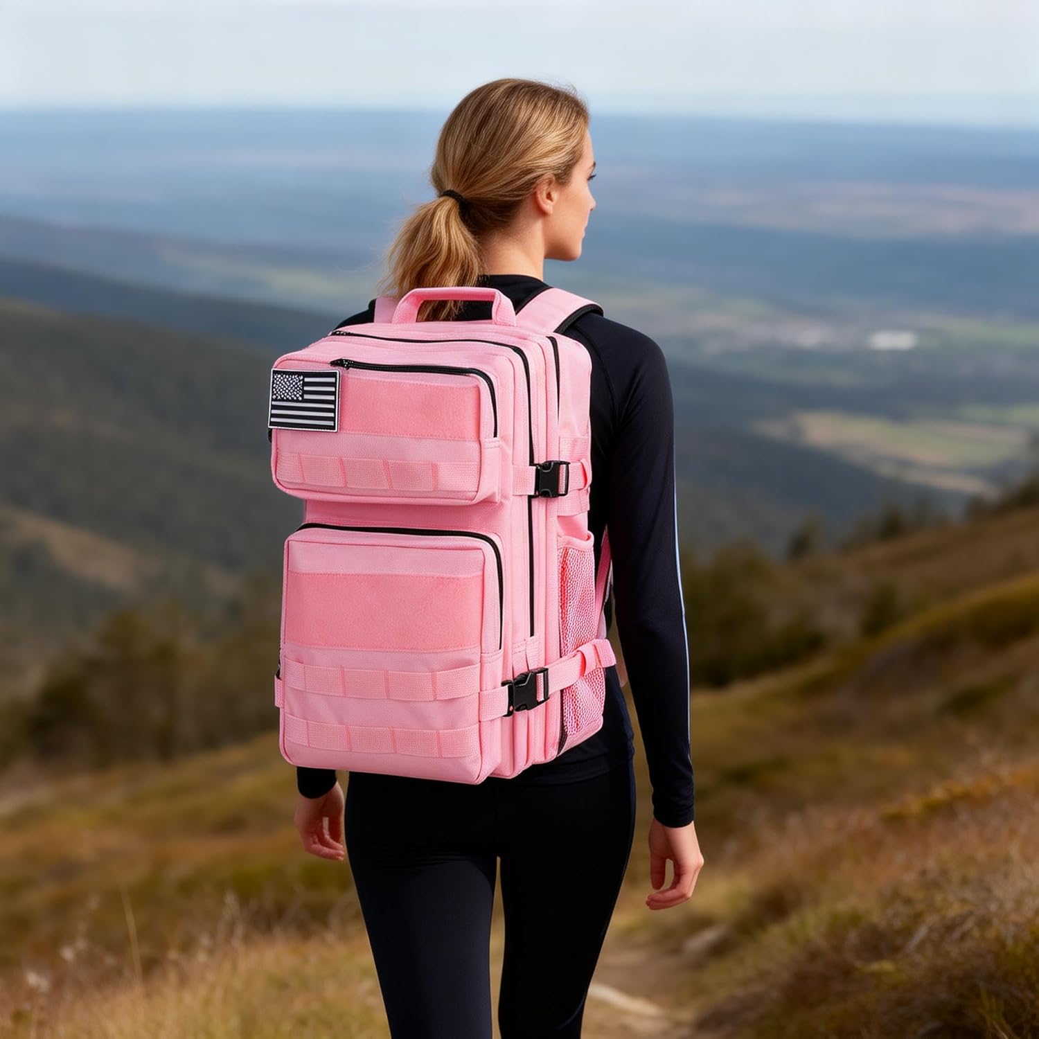 aiGear 25L Tactical Backpack for Men Women, Small Molle Military Backpack with 900D Oxford Fabric, Waterproof Hiking Daypack Bug Out Bag for Outdoor Travel Gym Work EDC Gear(25L Pink)
