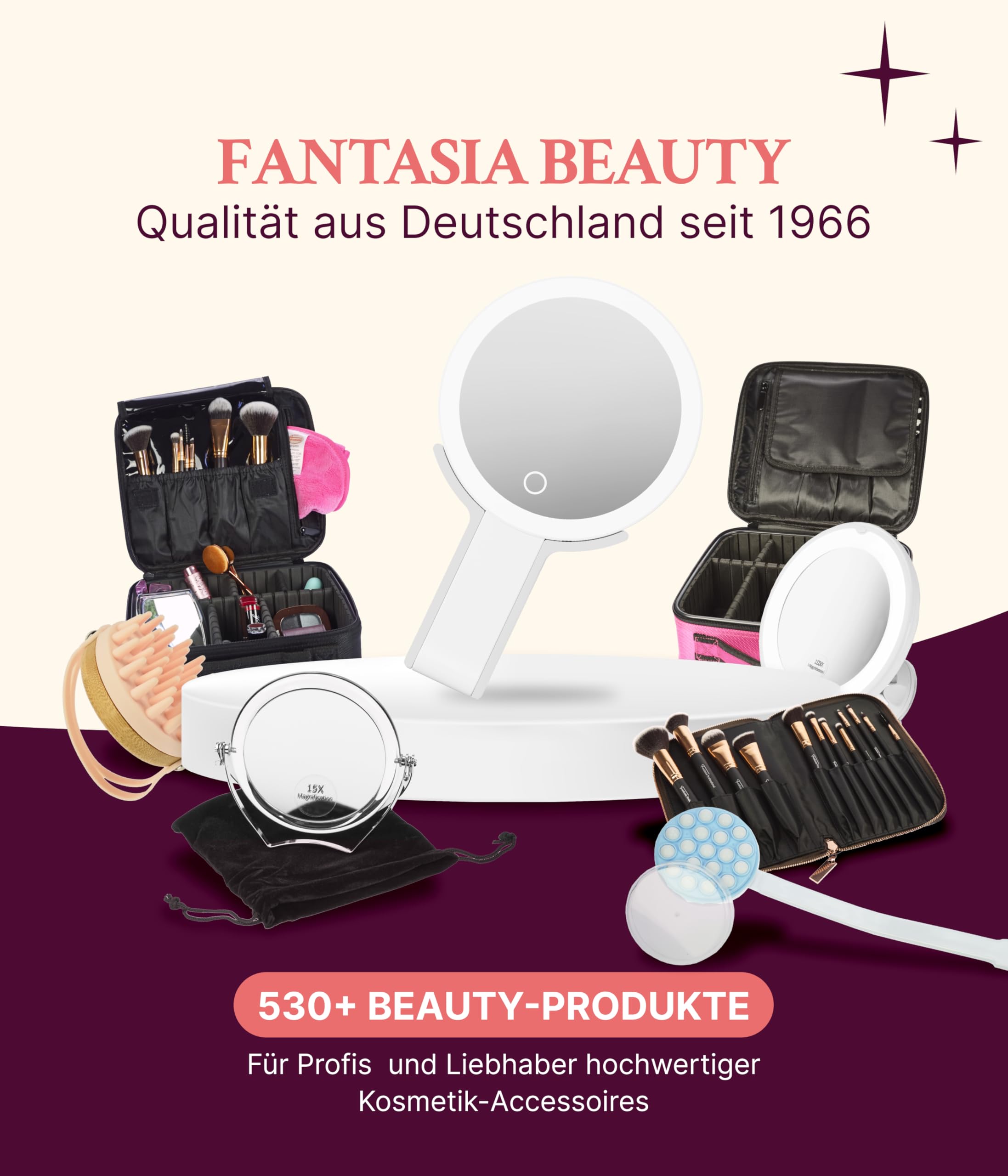 Fantasia® Beauty Schminkspiegel mit Beleuchtung – 10-Fach Vergrößerung & LED-Licht – Make Up Spiegel – ideal für präzises Schminken & Rasieren – Kosmetikspiegel aufladbar mit USB-C für Bad & Reisen
