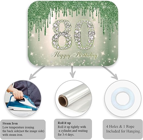 Miniatura 6 de YUNHBZT055 - Decoración de feliz cumpleaños número 80 de 6 x 4 pies, color verde salvia, cartel para fiesta de cumpleaños número 80, telón de fondo
