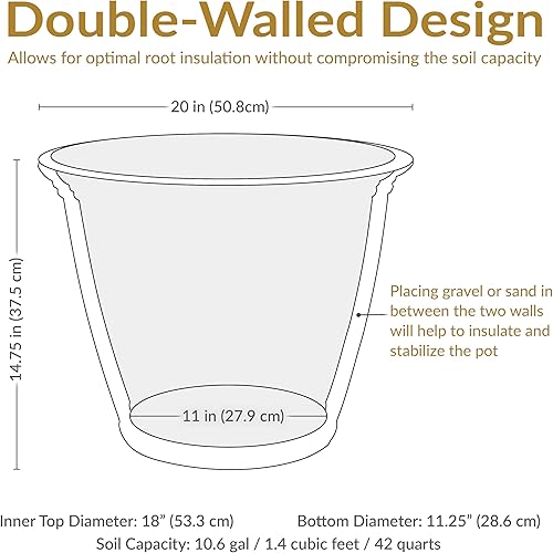Miniatura 5 de Sunnydaze Franklin - Maceta grande de 20 pulgadas, maceta redonda de poliresina para exteriores con orificio de drenaje perforable, color beige