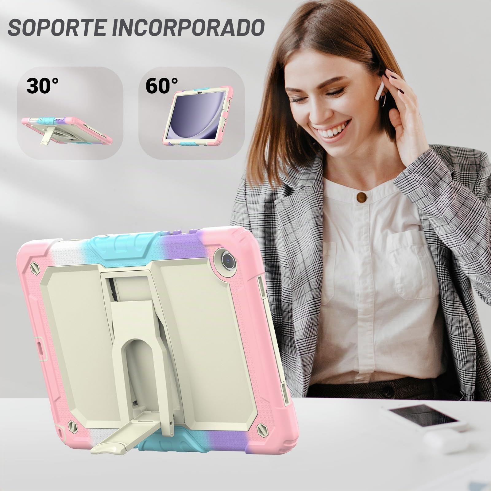 SEYMAC Funda para Samsung Galaxy Tab A11+ Plus/A9+ 11"(2025/2023), Funda Tab A11 Plus a Prueba de Golpes con Protector de Pantalla/Soporte Plegable/Correa para el Hombro, SM-X230/X235/X236B, Rosa