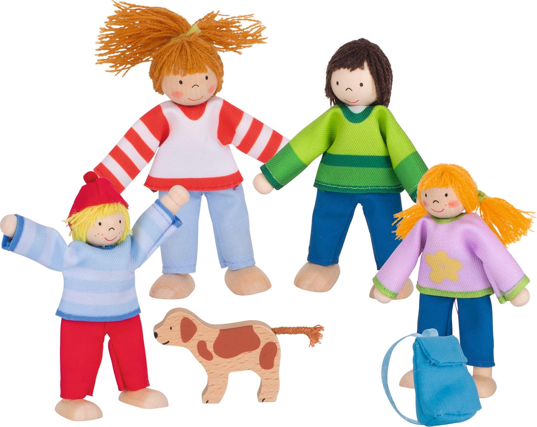 goki 6633 - Puppenhaus Set XXL, 115 Teile aus Holz & Textil, Komplettes Möbelset & Zubehör, Biegepuppenfamilie, Küche, Badezimmer, Schlafzimmer, Wohnzimmer, Haus mit Etagen 65 x 35 x 88cm, ab 3 Jahre