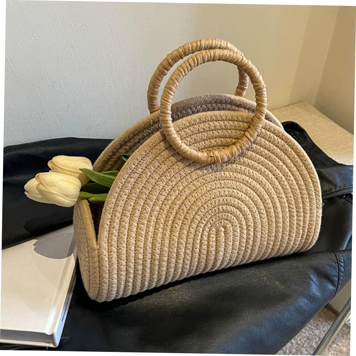 VANZACK Borsa e Design Delicato Intrecciata Grande Capacità in Corda di Cotone Struttura Rustica e Spiaggia