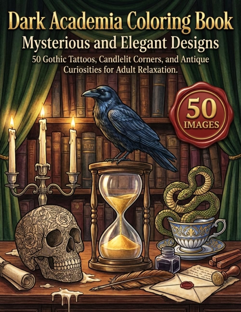 Dark Academia Coloring Book: Mysterious and Elegant Designs: 50 Gothic Tattoos, Candlelit Corners, and Antique Curiosities for Adult Relaxation.