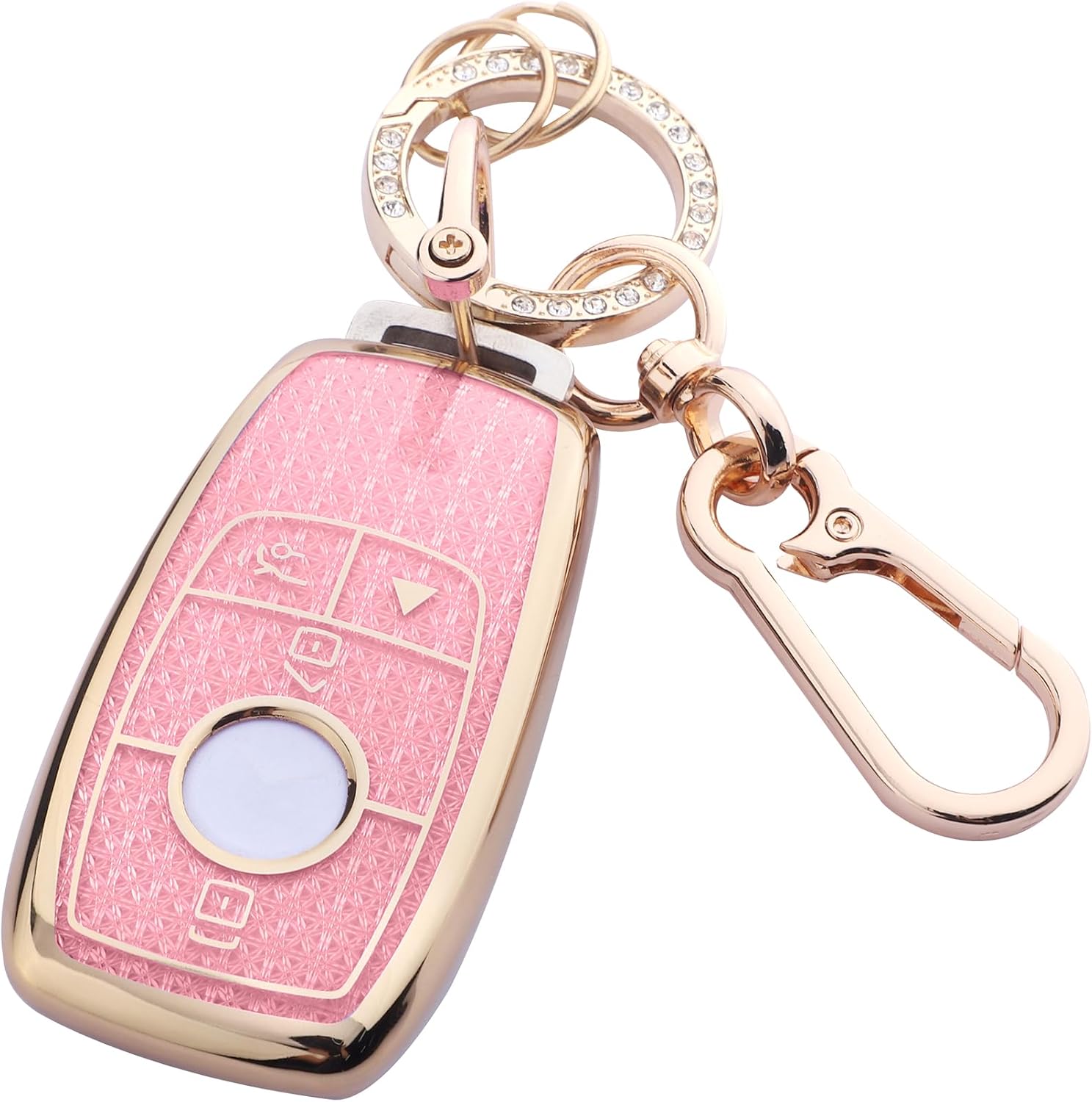 Cute Bling Key Fob Cover for Mercedes-Benz, Diamond Cut TPU Case with Keychain, Protective Shell