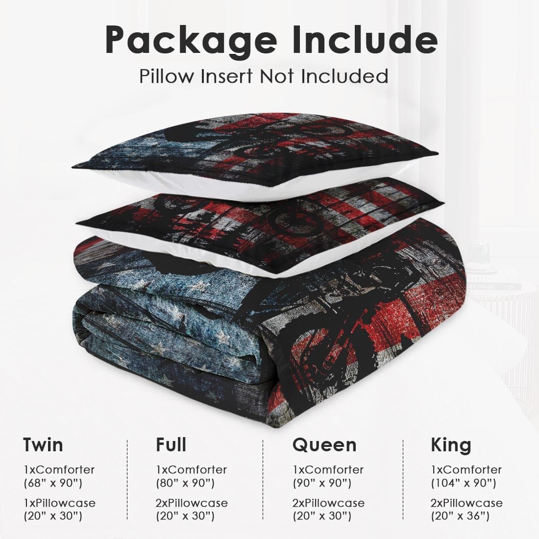 Twin Size Comforter Set with Pillowcase, American Flag Wood Vintage Motocross 2 Pcs Bedding for Kids and Adults, America Motorcycle Soft Comforter Set for Bedroom Bed Decor - Image 6