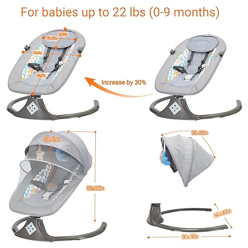 Miniatura 2 de Columpio eléctrico para bebés y niños pequeños, asiento portátil de gran tamaño con control remoto, música Bluetooth, arnés de 5 puntos, columpios