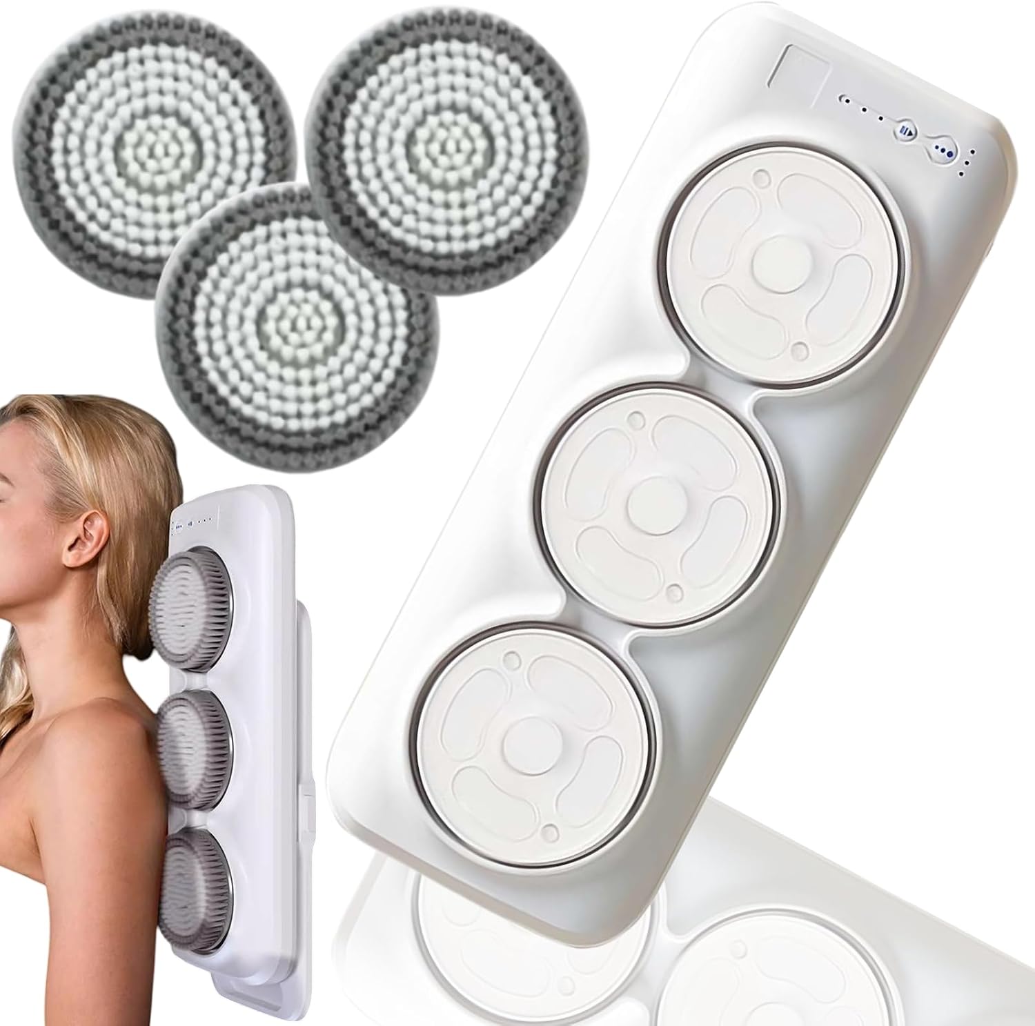 Wall Mounted Electric Back Scrubber – Upgraded 360° Rotating Exfoliating Body Brush with 3-Speed Adjustable Settings, Rechargeable, No Drilling, Deep Cleansing Massage for Shower, with 3 Brush Heads