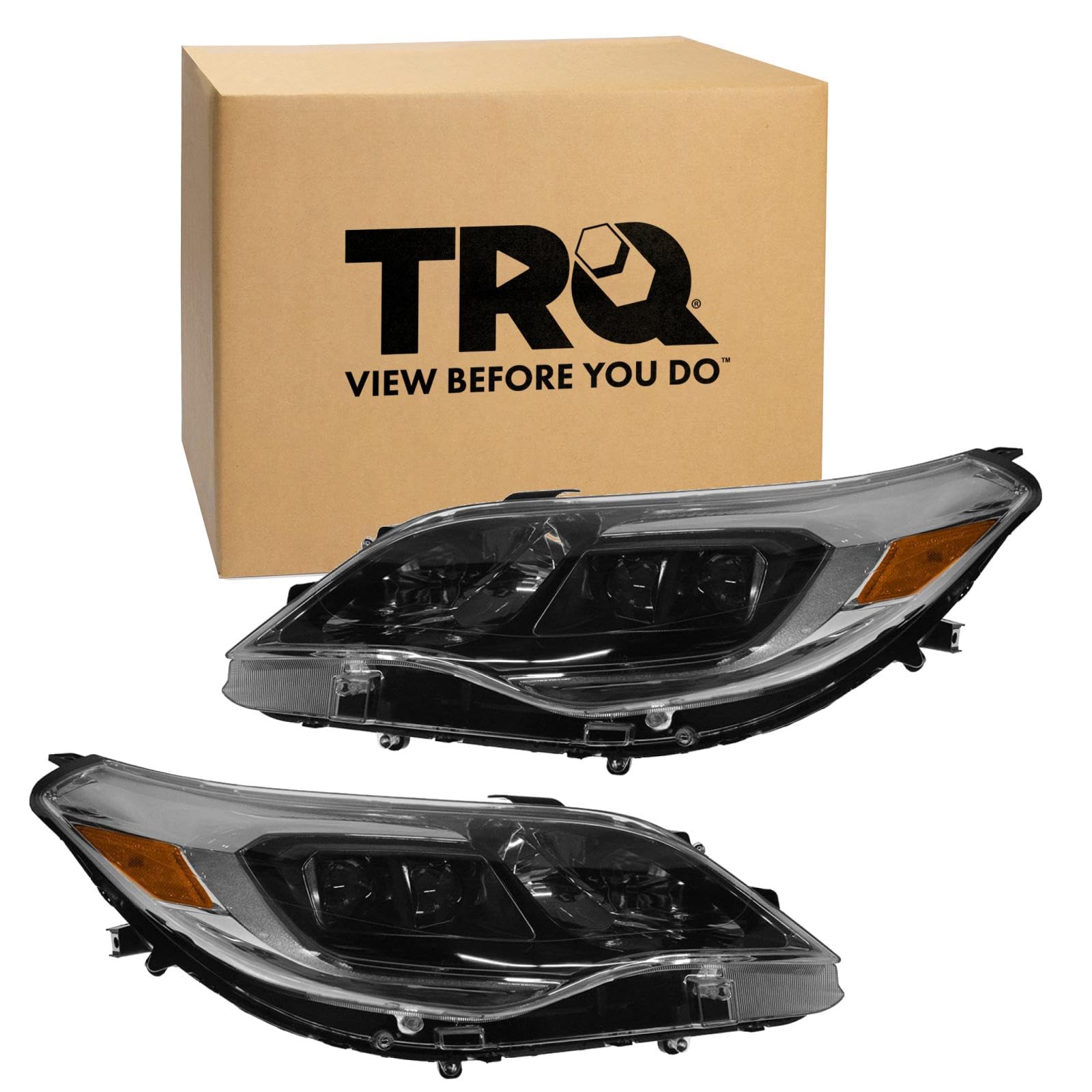 TRQ Driver and Passenger Side Headlight Assembly Set Compatible with 13-15 Toyota Avalon Halogen Only