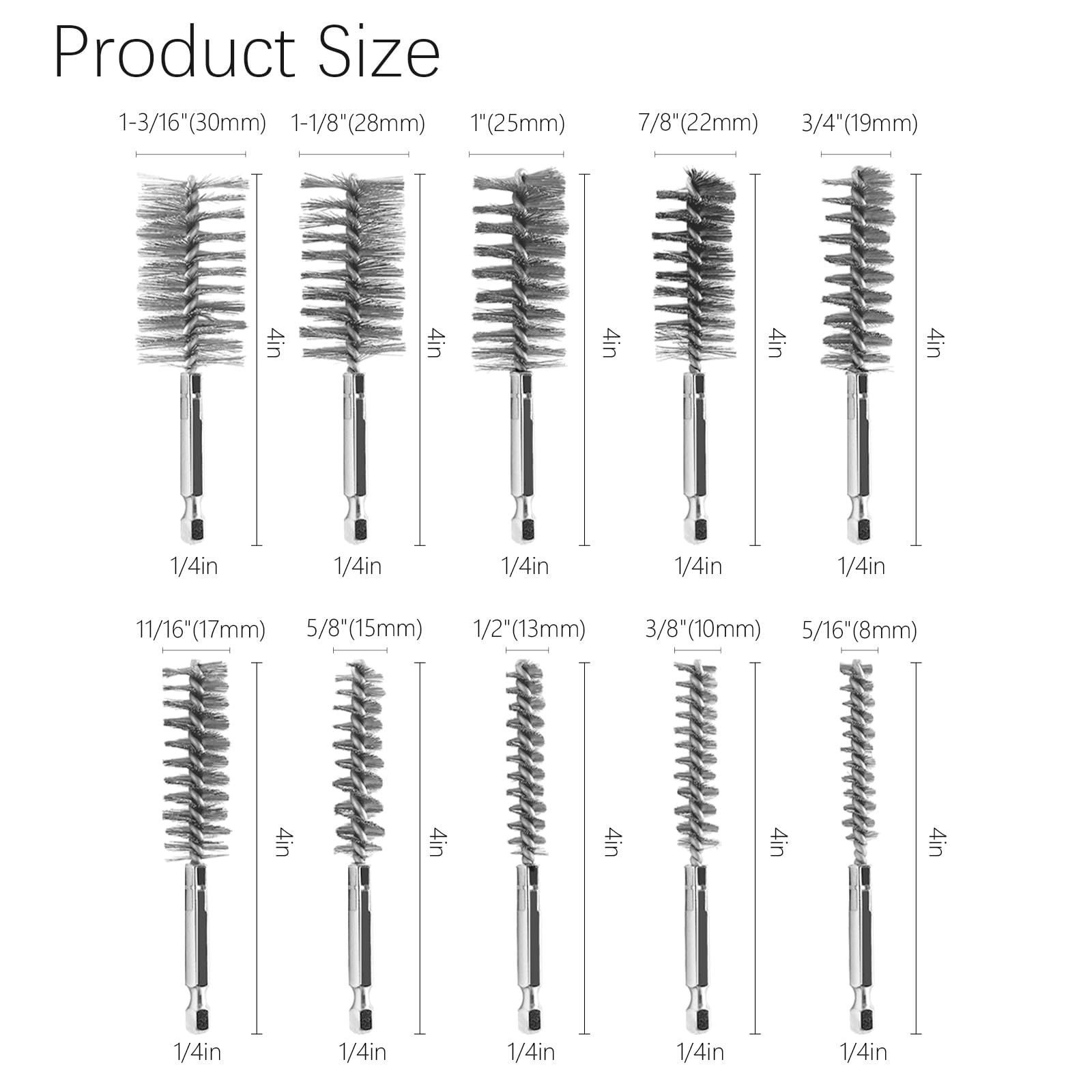 Stainless Steel Wire Bore Brushes - 20 Pack for Drill -2