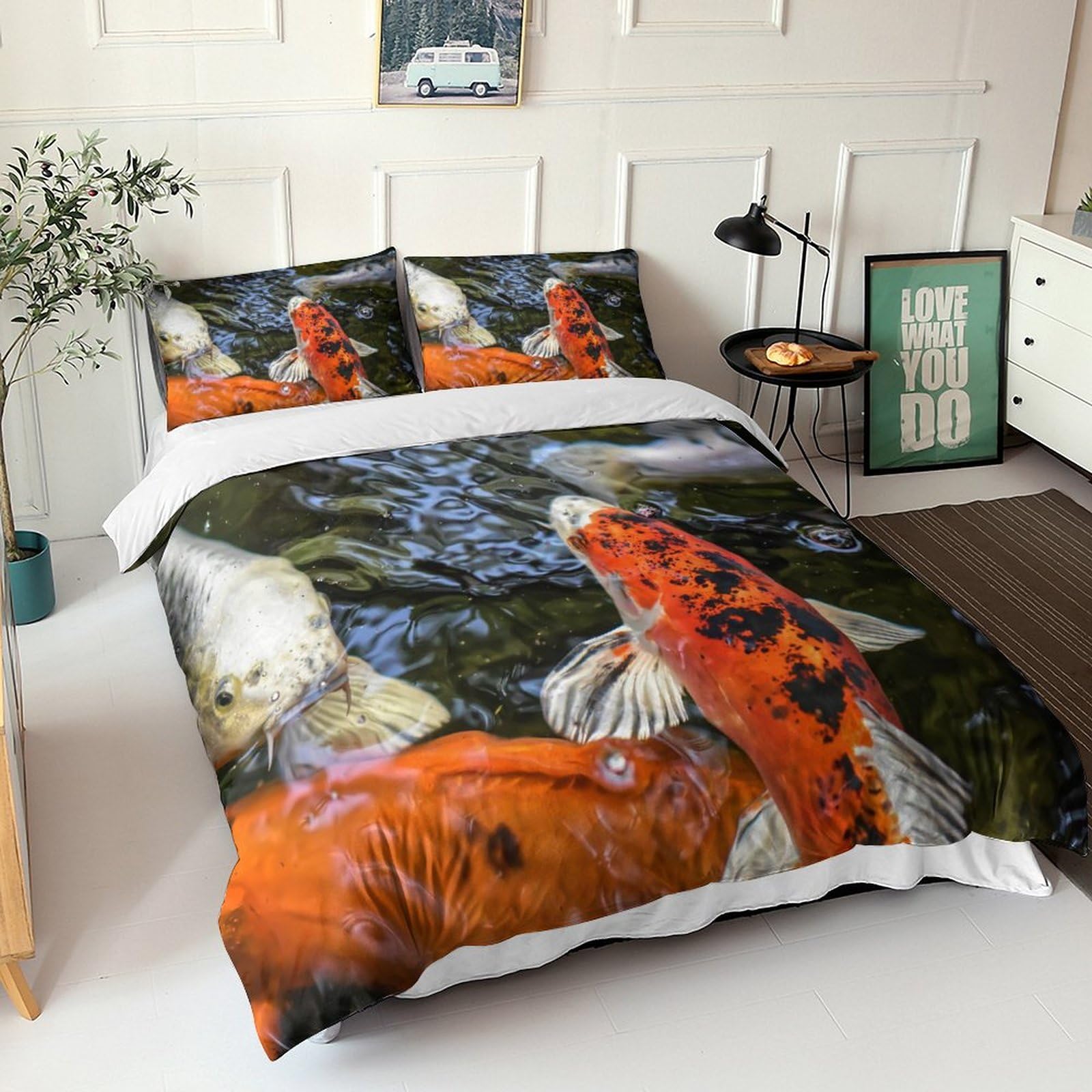 Housse de couette carpe koï king size en microfibre douce avec taies