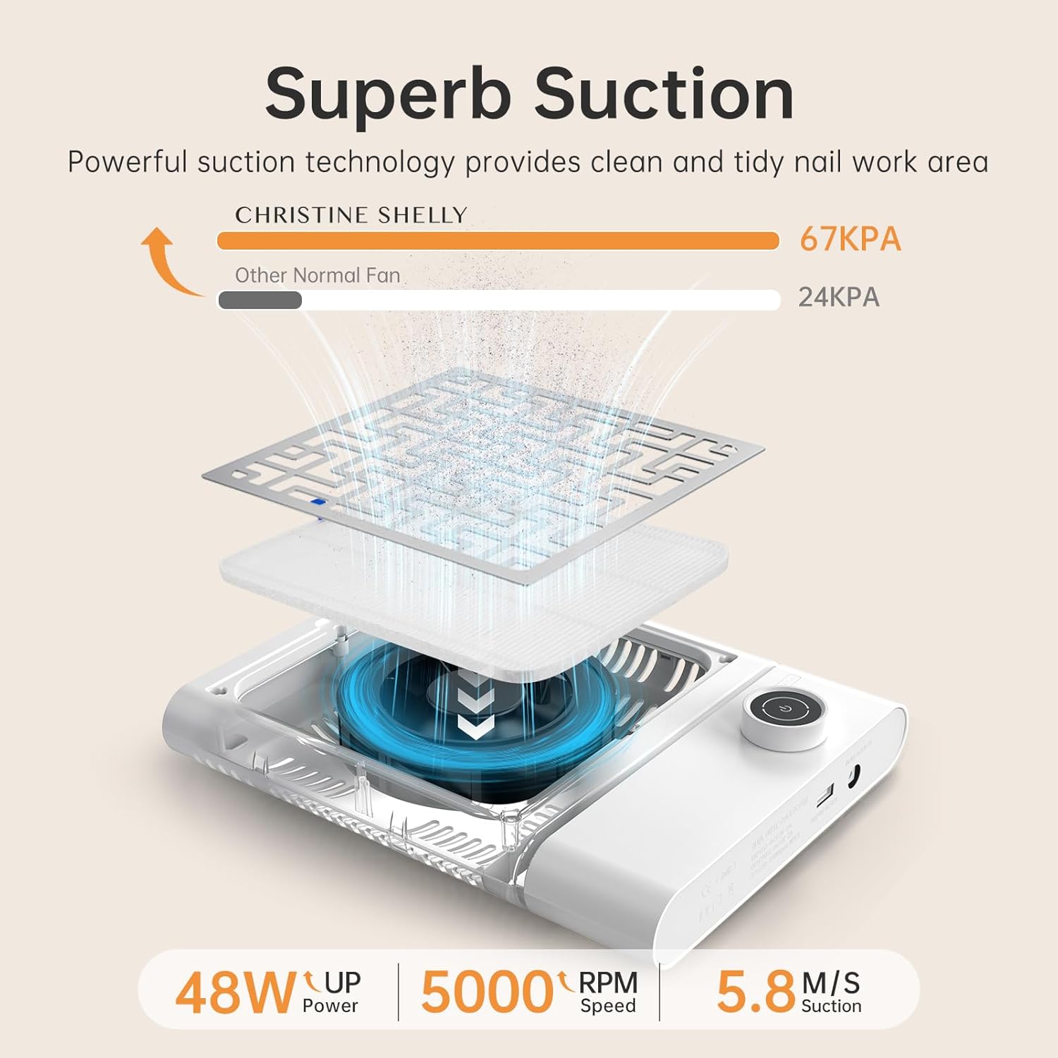 504 Nail Dust Collector, Bling Diamond Rechargeable 5000RPM Vacuum Nail Tech Fan Extractor & CS8 48W UV Light for Nails,mini UV LED Nail Lamp