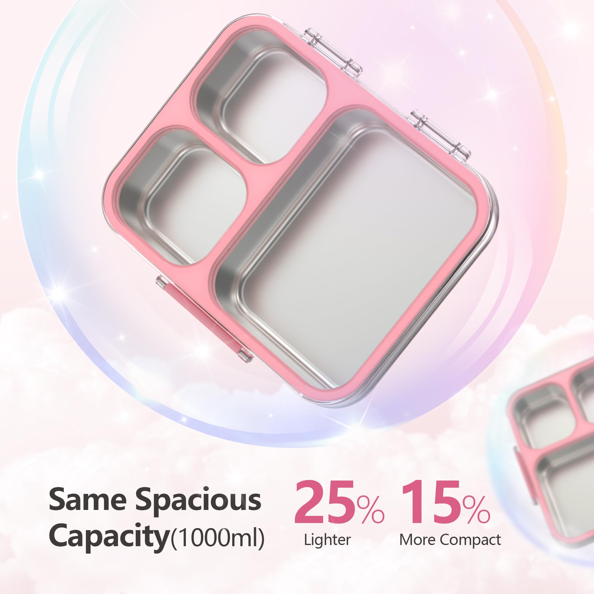 Fiambrera de acero inoxidable con 4 compartimentos, fiambrera de metal para niños, a prueba de fugas, para guardería, guardería, escuela, sandwichera, fiambrera, fiambrera para el pan, apta para