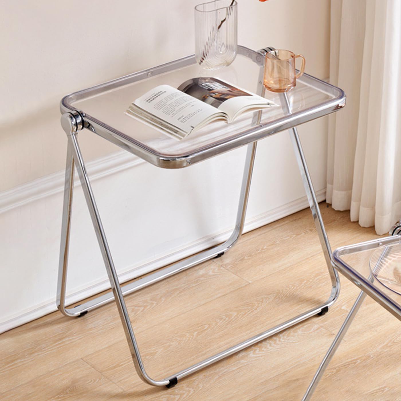 Gdrasuya10 Clear Acrylic Folding TV Tray Table, Acrylic Foldable End Table Small Folding Desk Modern Square Side Table Portable Laptop Table for Small