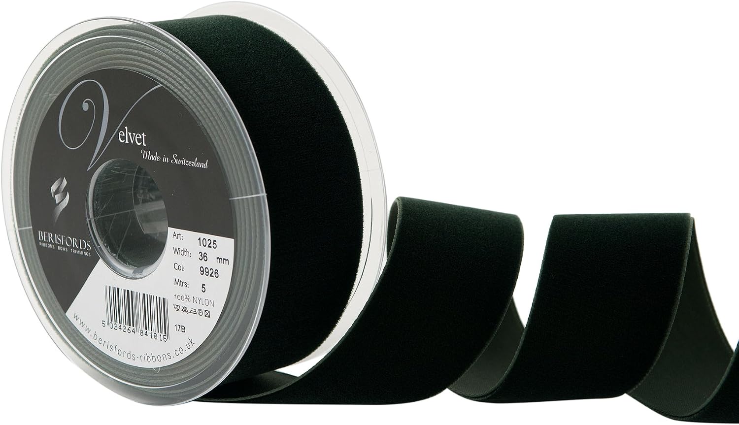 Berisfords Velvet Ribbon, Olive, 102 x 45 x 102 cm