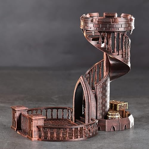 Miniatura 1 de AUSPDICE DND - Torre rodante de dados para DD Dungeons and Dragons juegos de rol impresión 3D pintada a mano con temática retro color cobre rojo