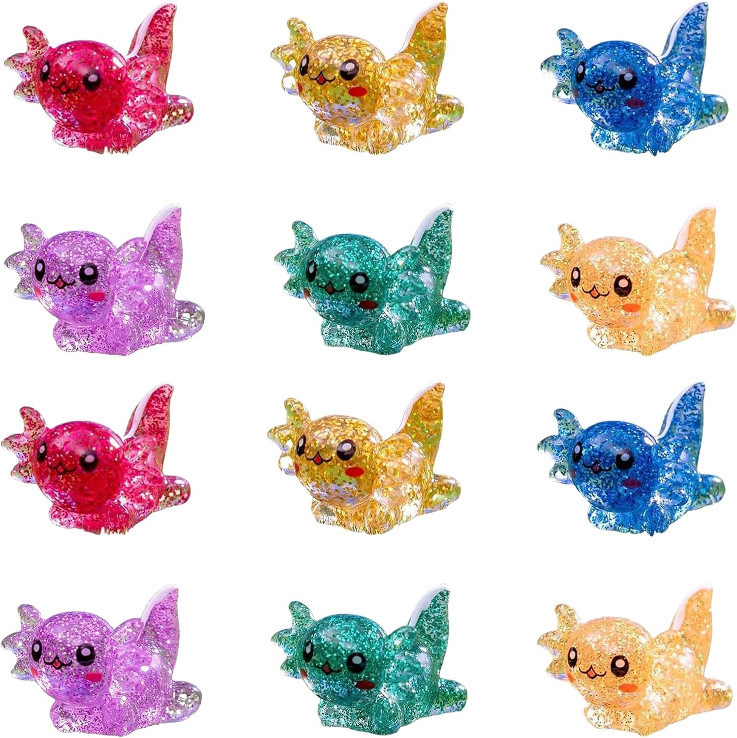 12 Pcs Resin Mini Axolotl Figures, Glitter Tiny Animal Charms for DIY Crafts, Fairy Garden, Cake Decoration & Party Favors, Miniature Amphibian Ornaments in-image-34